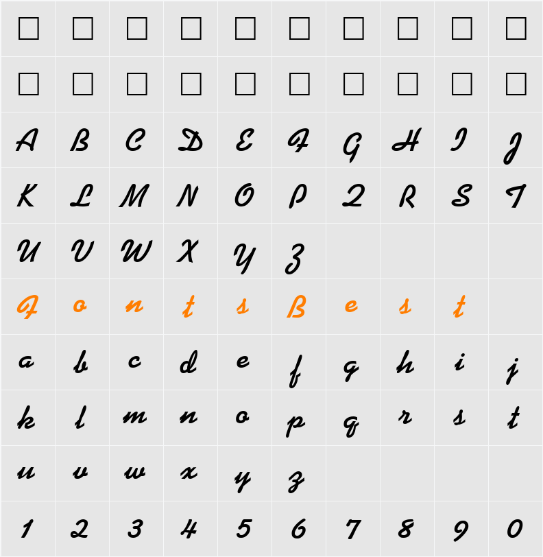 Diner Script Character Map