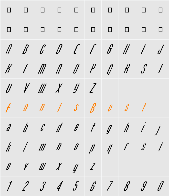 FZ BASIC 49 ITALIC Character Map