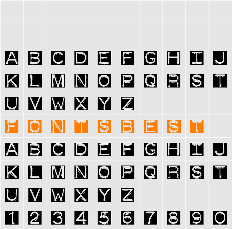 DymoFontInvers Character Map