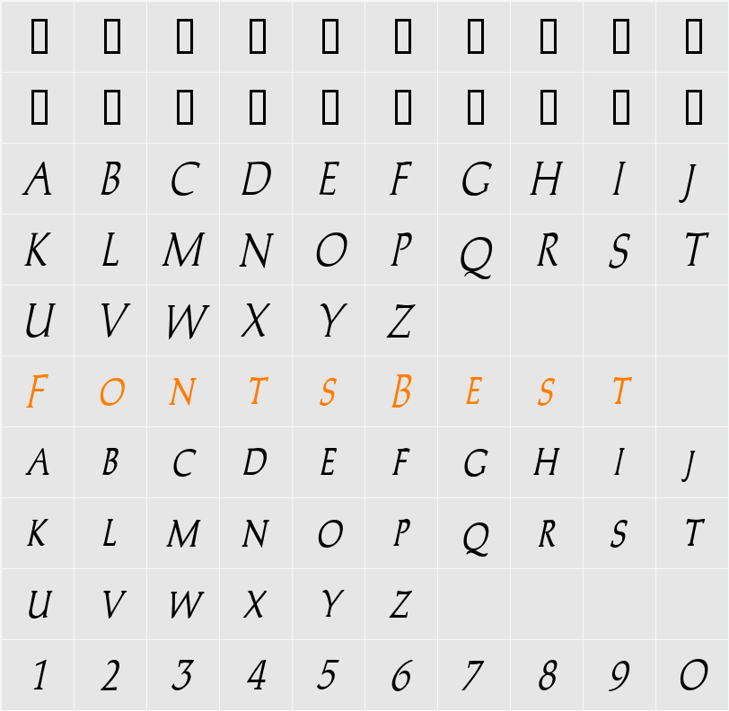 Trajans-Caps-Condensed Character Map