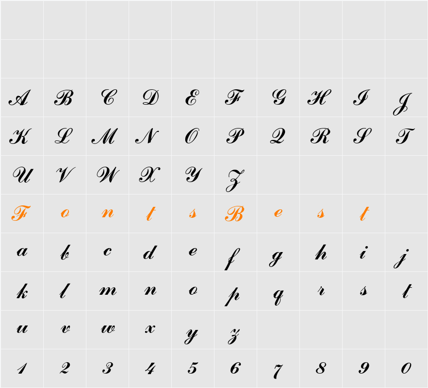 Commercial Script MN Character Map