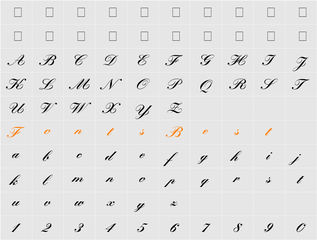 Quill Script Black SSi Character Map