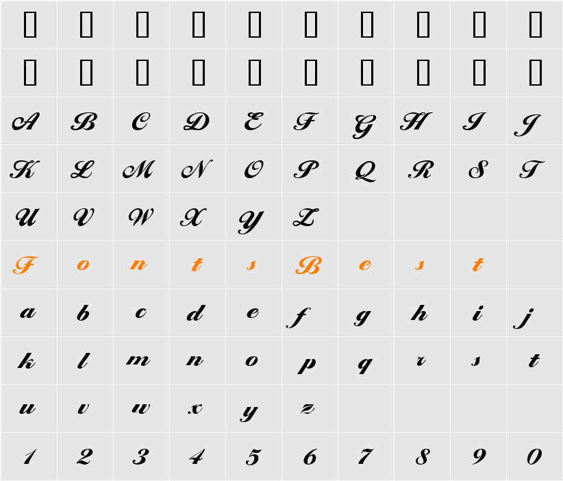 ProgenaScriptSSi Character Map