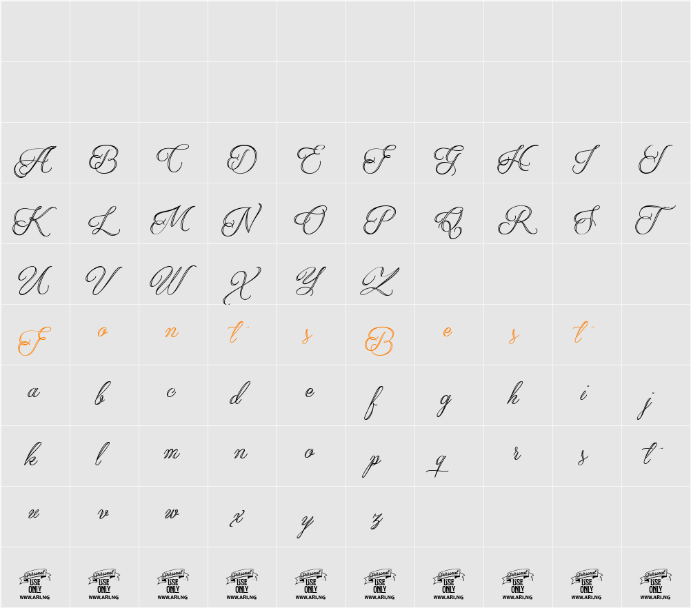 Qaskin White Personal Use Character Map