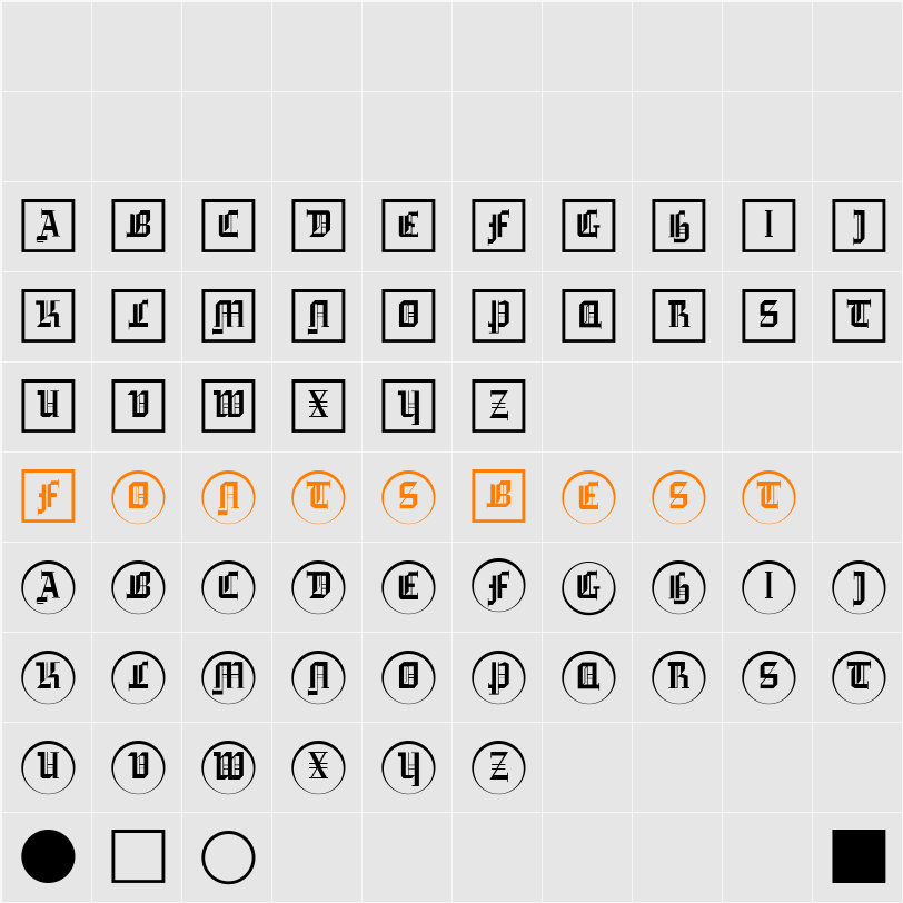 GotikaButtonsTwo Character Map