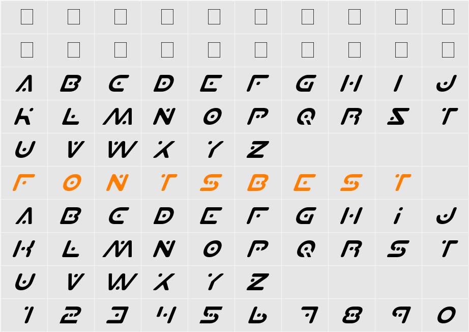 Planet X Italic Character Map