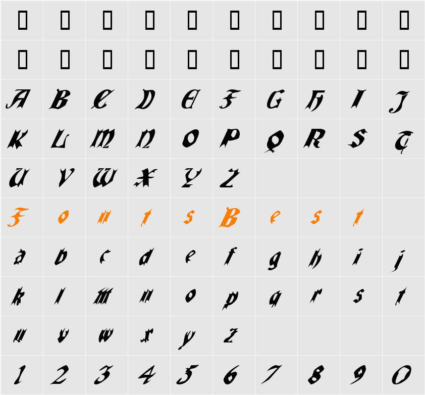QuaelGothicItalics Character Map