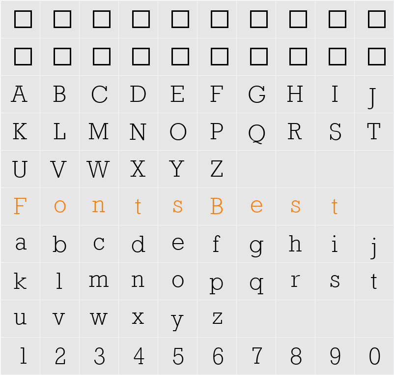 Rockwell MT Light Character Map