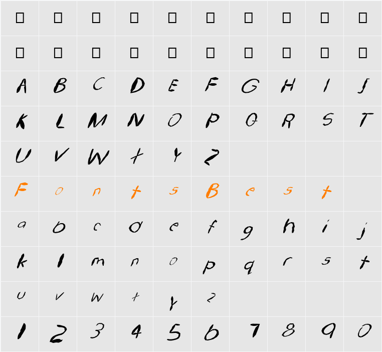 FZ HAND 22 MANGLED ITALIC Character Map