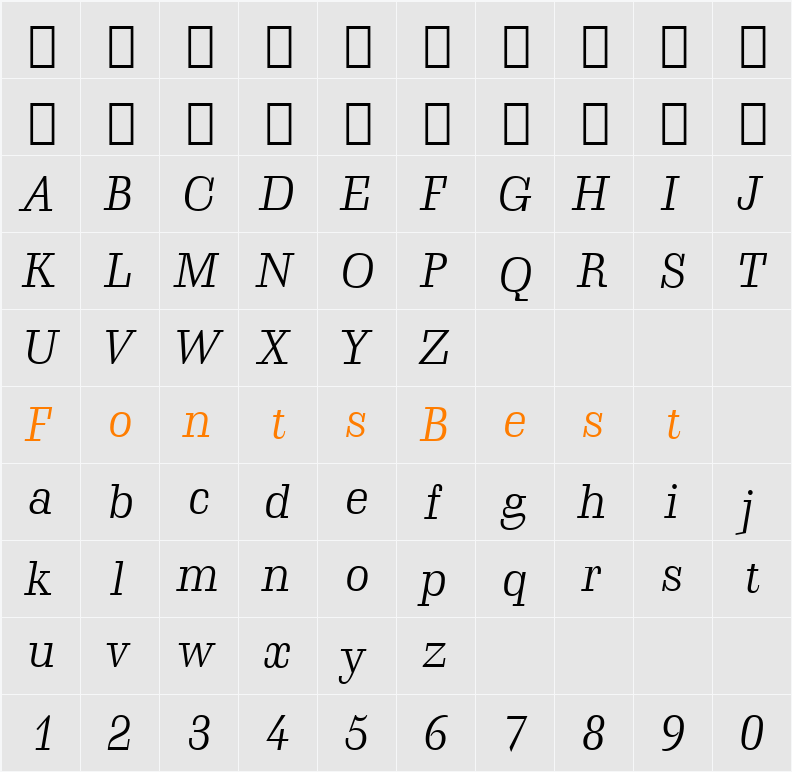 Schadow Lt BT Character Map