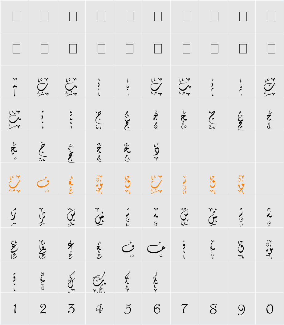 Hiyal Diwani3 Character Map