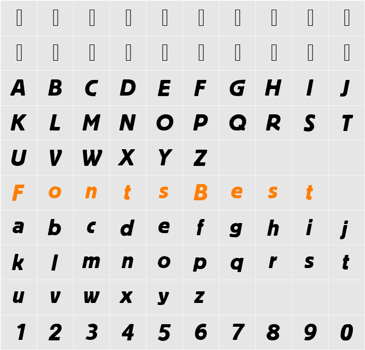 BlockTReg Character Map