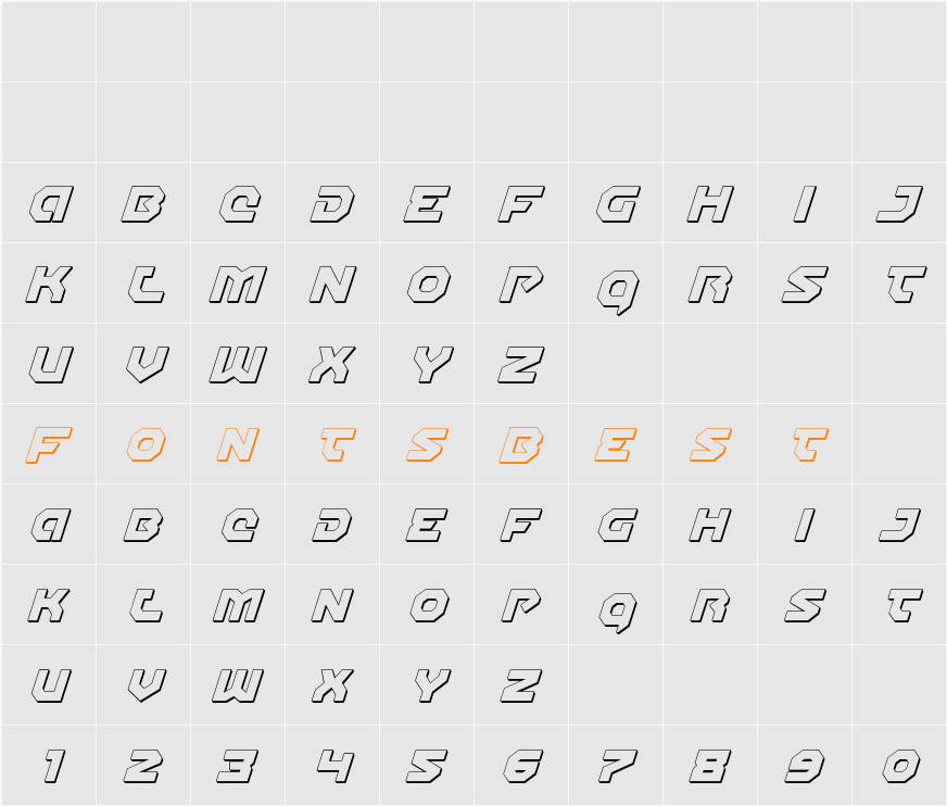 Gunner Storm 3D Italic Character Map