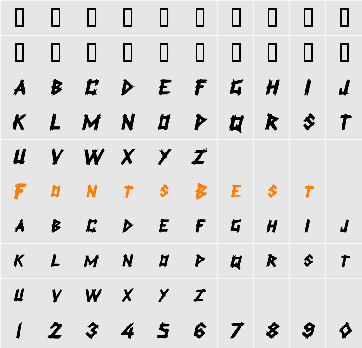 PlanksDisplayCaps Character Map