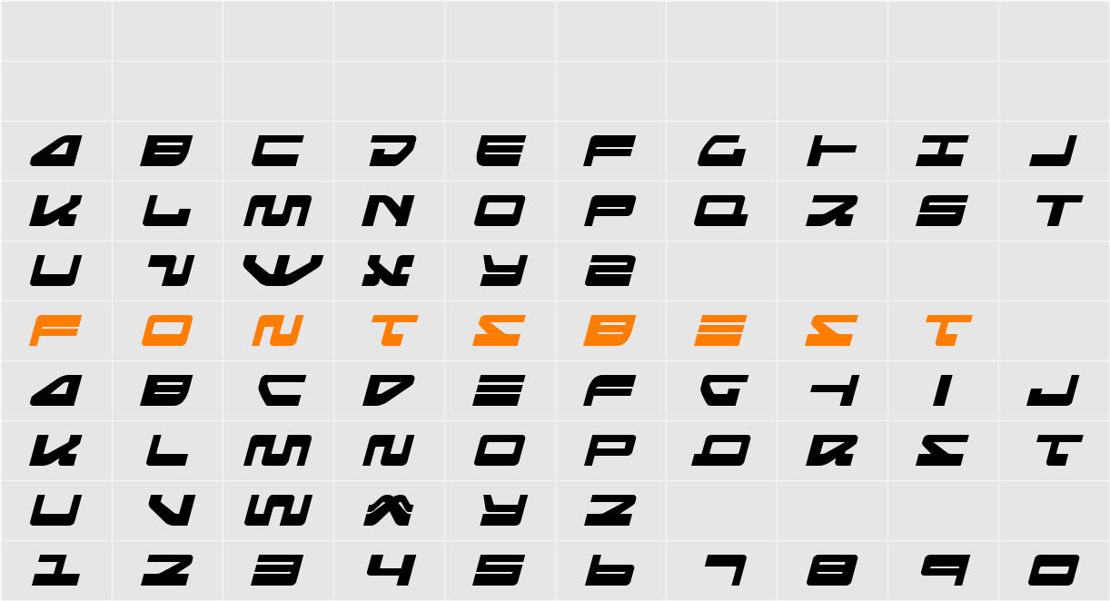 Searider Falcon Expanded Italic Character Map
