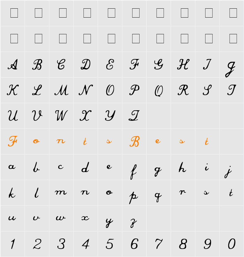 Commercial Script Character Map