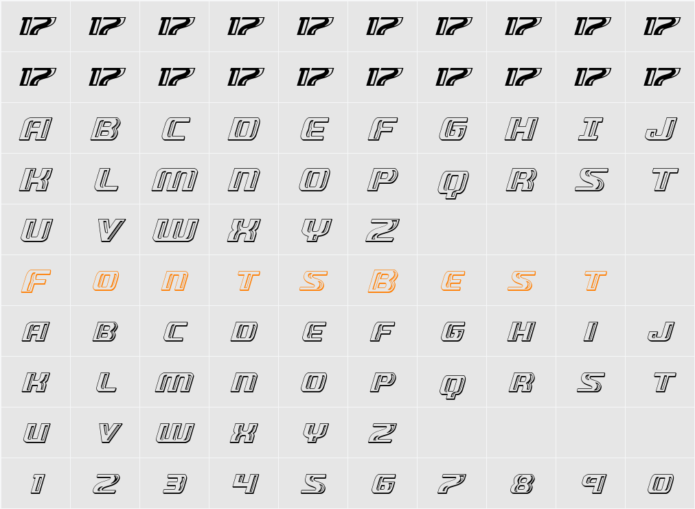Grease Gun Chrome Italic Character Map