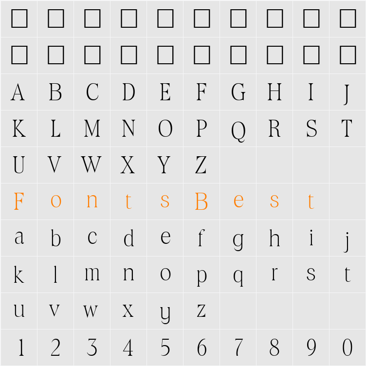 Toledo-Xlight Character Map