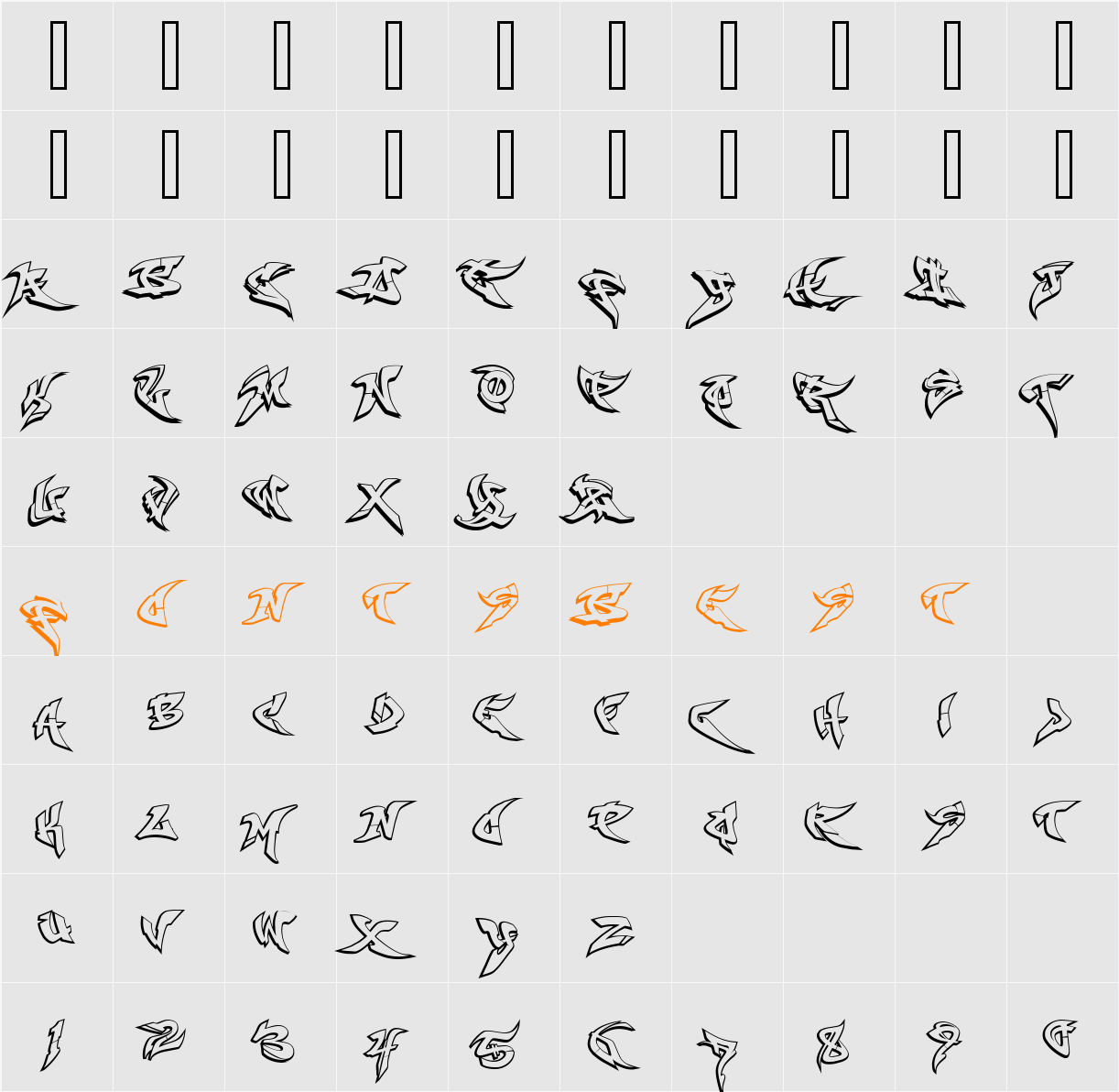 RaseOne Outline Character Map