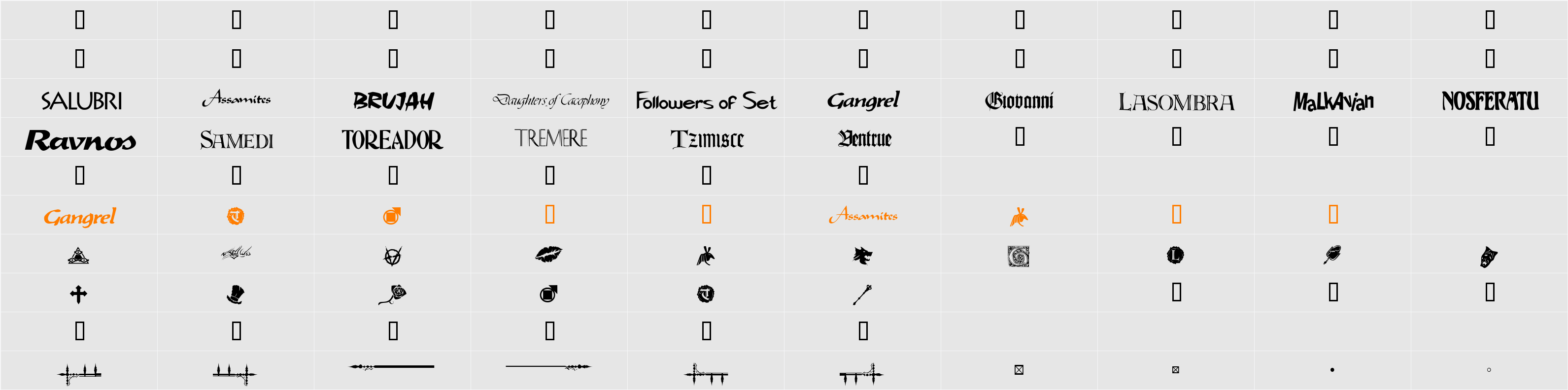 WWVampire Dingbats Character Map