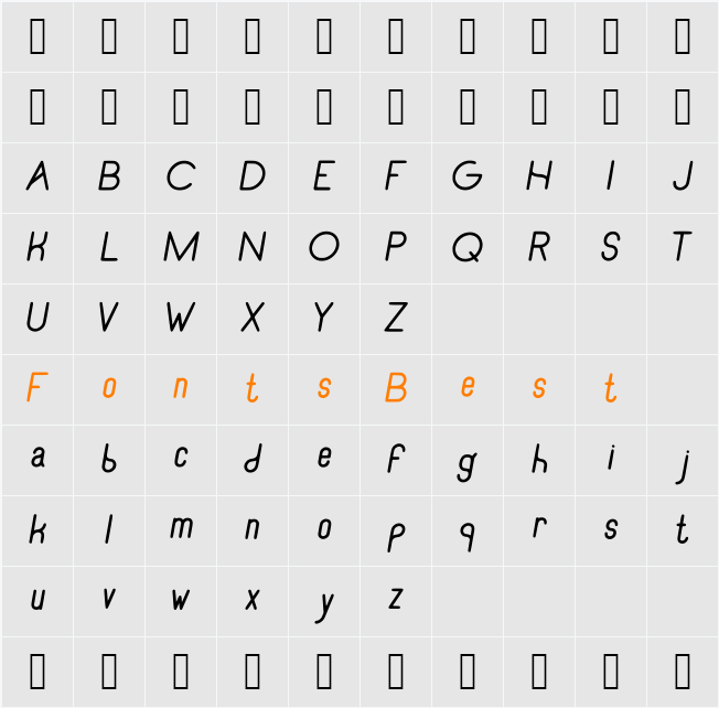 RecinosScript Italic Character Map
