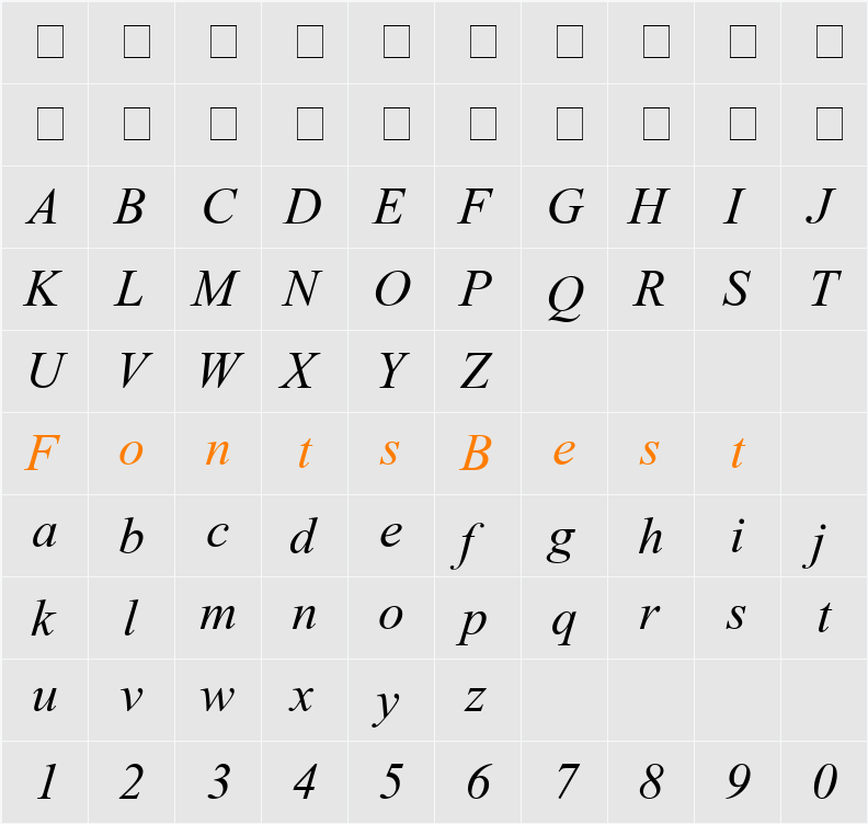 Turkish Times New Roman Character Map