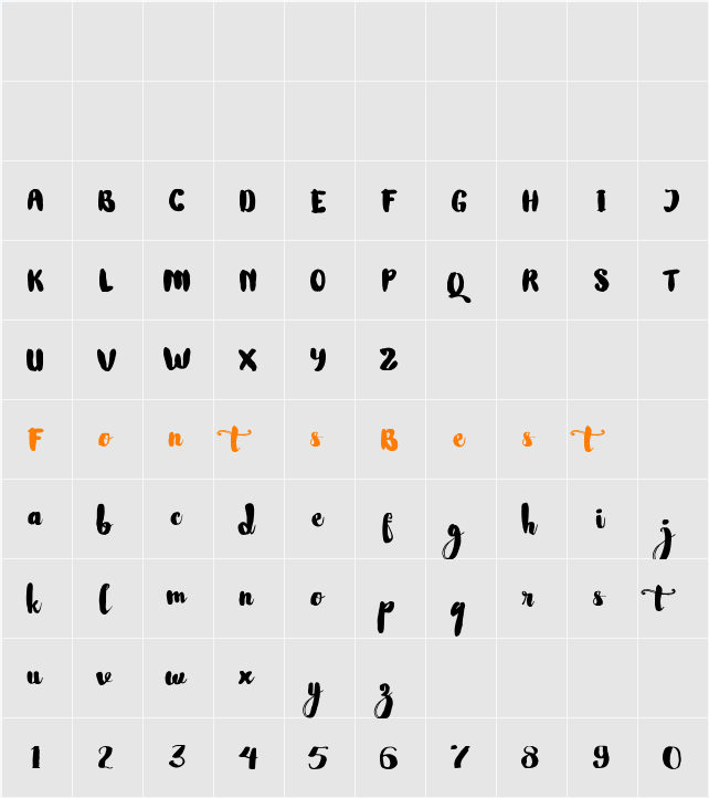 Nightamore Brush Free Font Character Map
