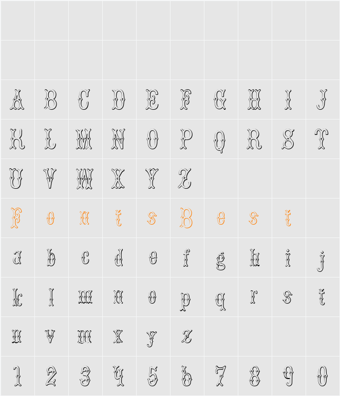 BruceDoublePica Beveled Character Map