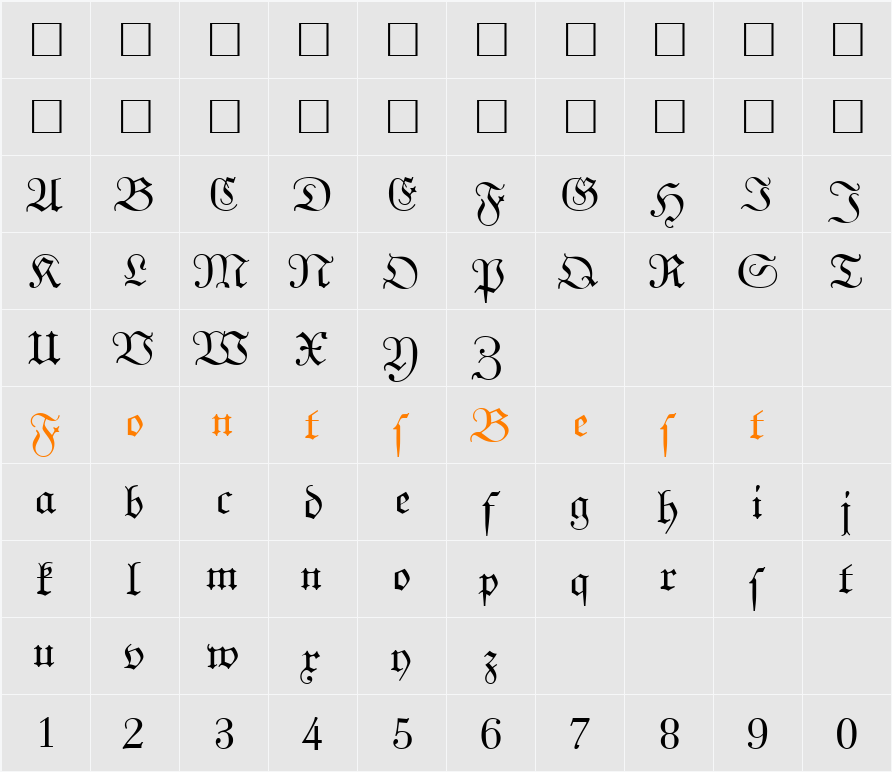 JohannFraktur Character Map