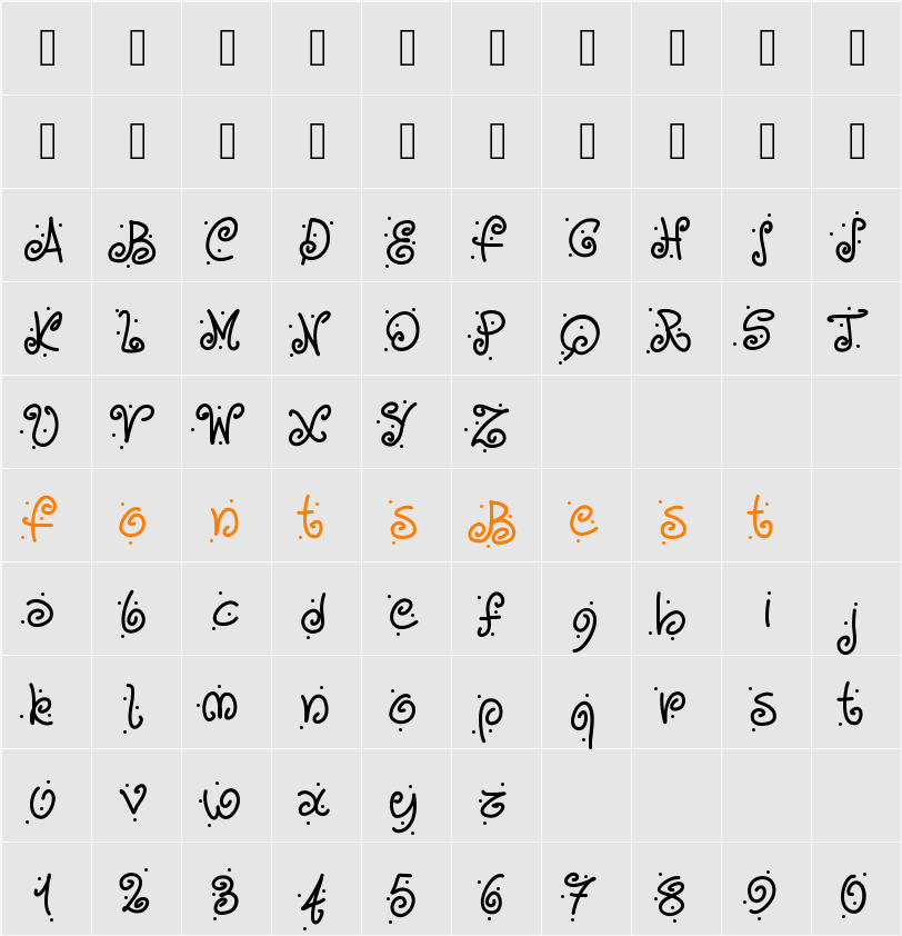 PWCurvesAndDots Character Map