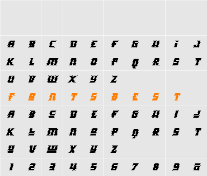 Hong Kong Hustle Academy Italic Character Map