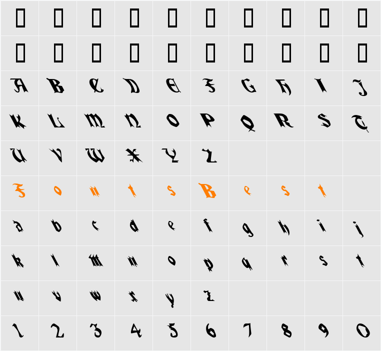 QuaelGothicLeftyCondensed Character Map
