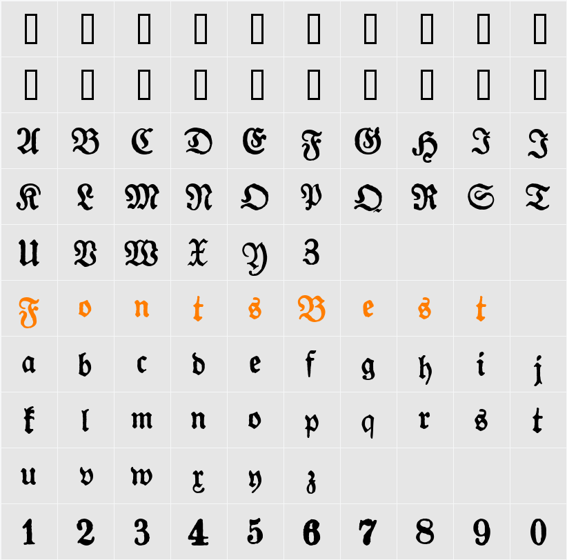 Gotyk Poszarpany Character Map