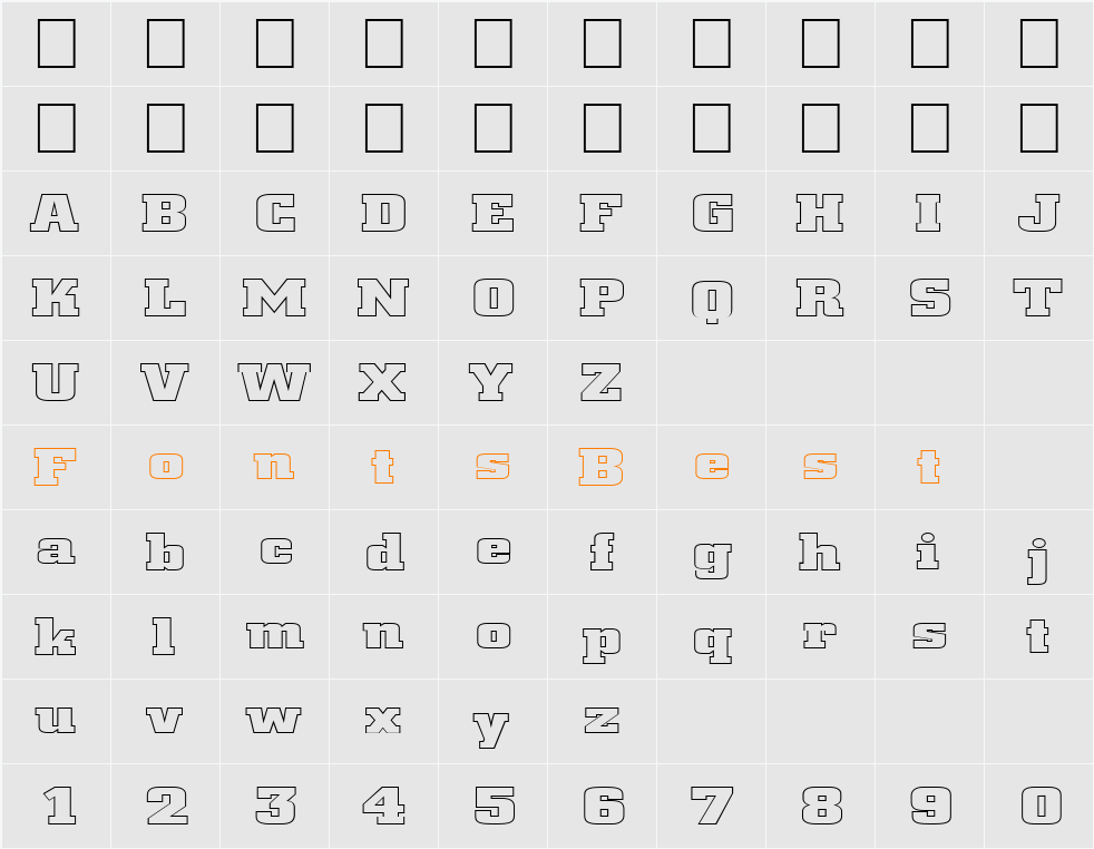 FZ BASIC 53 HOLLOW EX Character Map