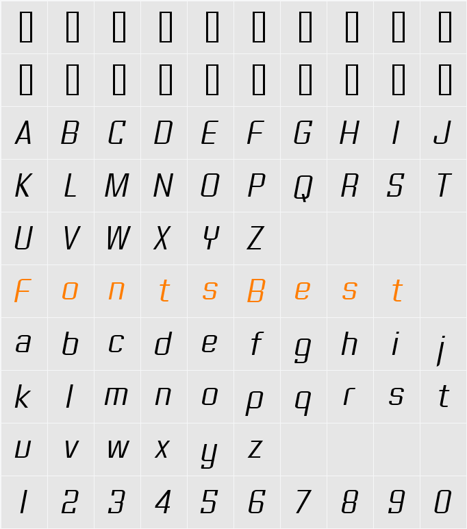 Gasoline Sans BTN Lt Character Map