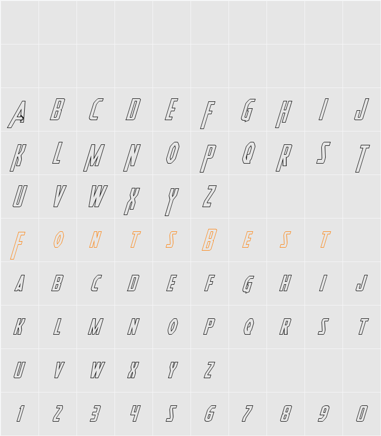 Heroes Assemble Outline Italic Character Map