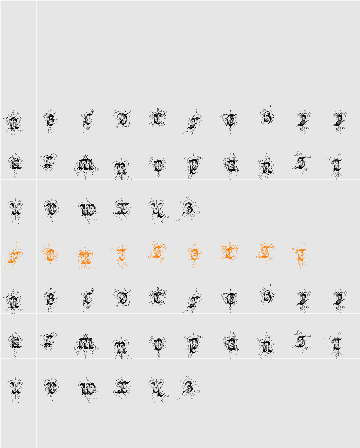 Saraband Initials Character Map