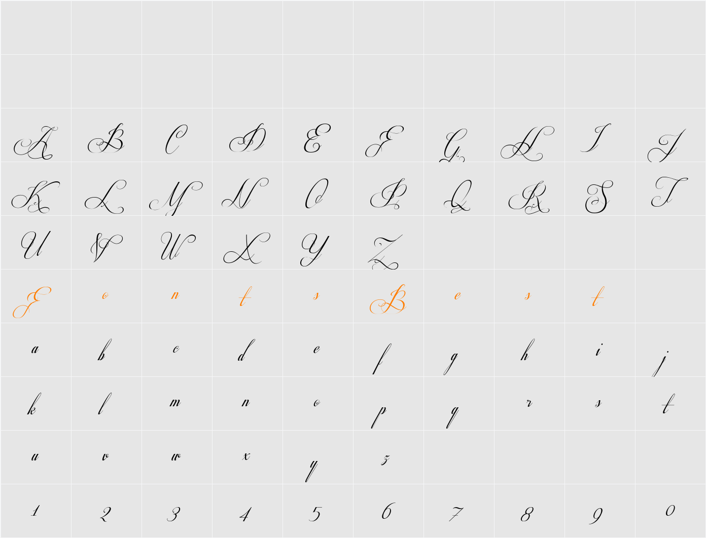 Respective Slanted Character Map
