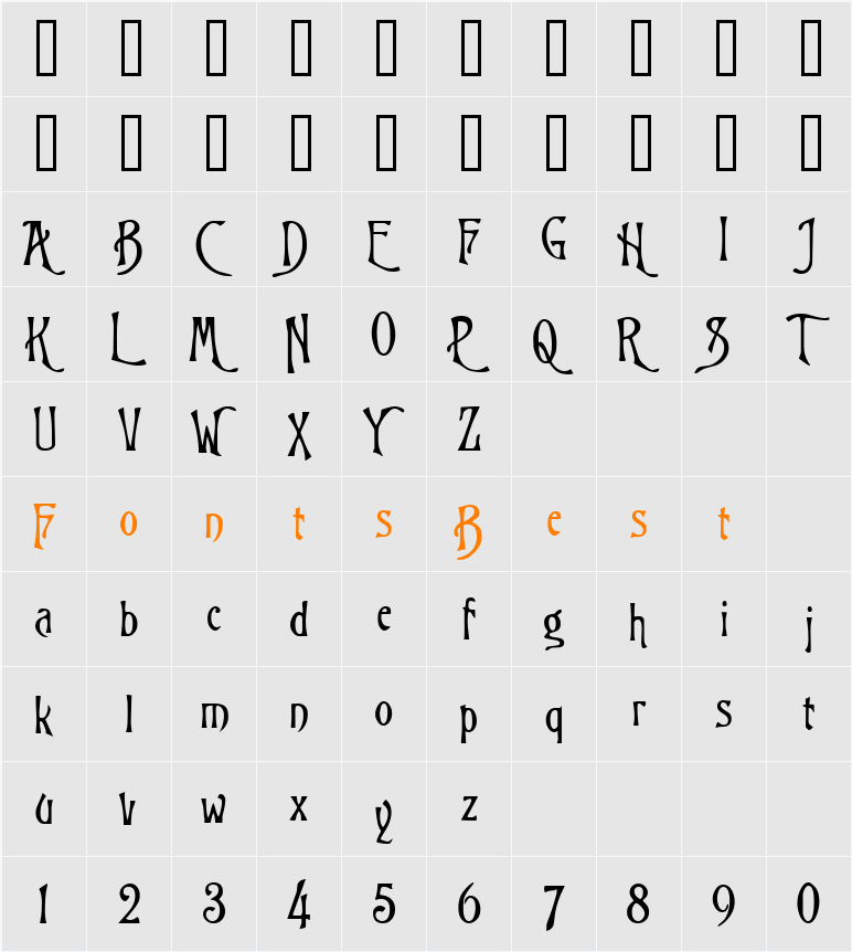 Trinigan FG Character Map