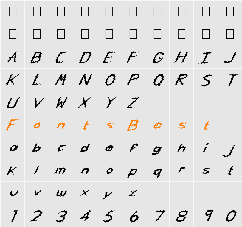 FZ HAND 5 SPIKED ITALIC Character Map