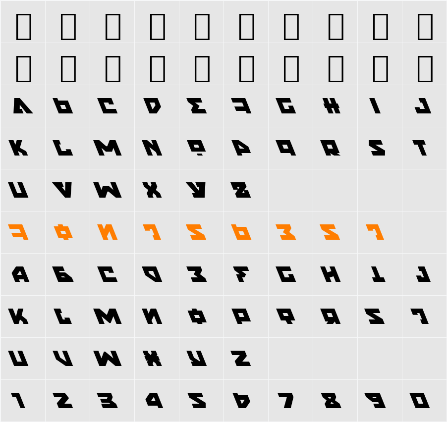 Nyet Leftalic Character Map