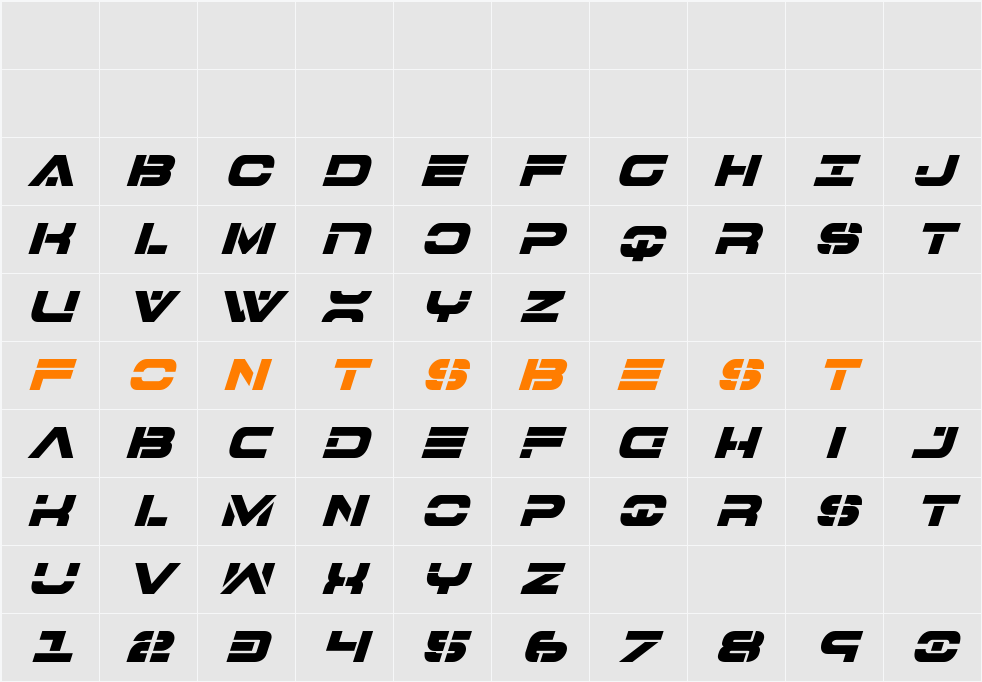 7th Service Bold Italic Character Map