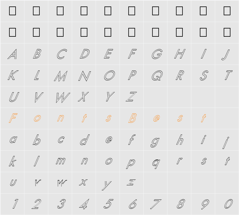 FZ BASIC 18 HOLLOW ITALIC Character Map