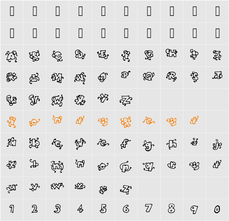 HeadintheCloudsBOLD Character Map