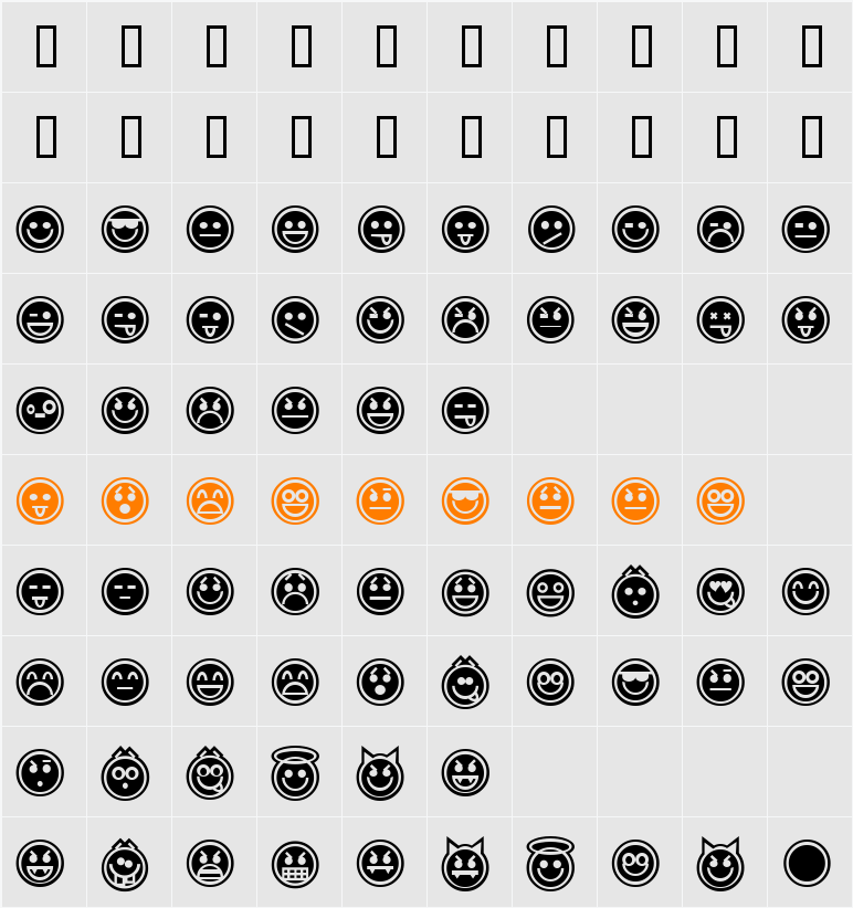 Emoticons Outline Character Map