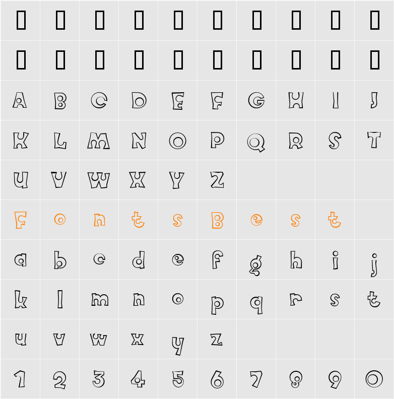 Knobcheese Outline Character Map