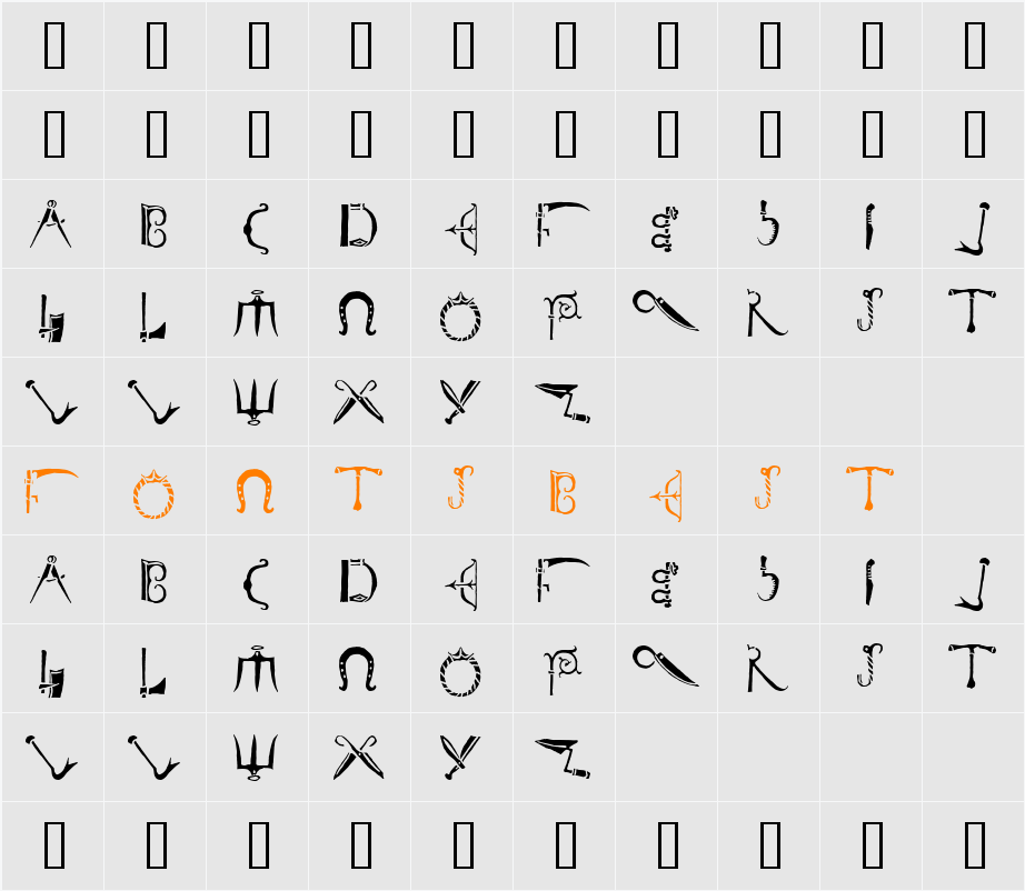 DuererEverydayTools Character Map