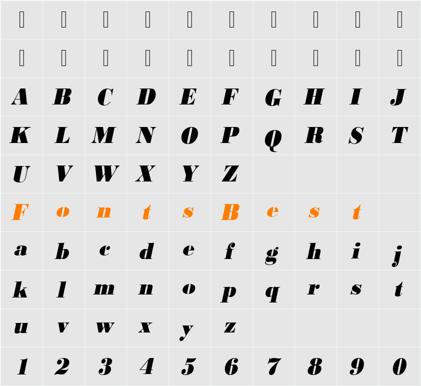 URWBodoniDExtBolExtNar Character Map