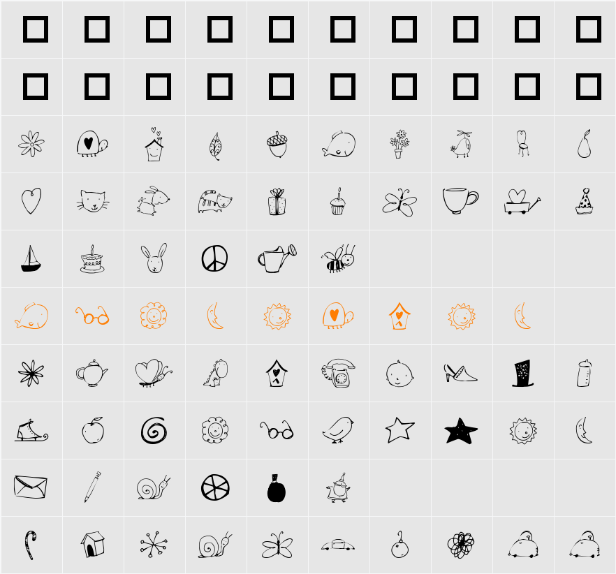 2Peas DW Dingbats Character Map