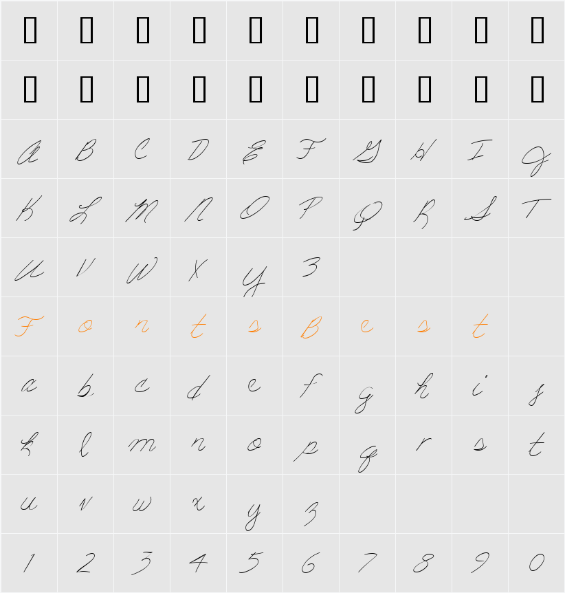 LD Fine Script 7 Character Map